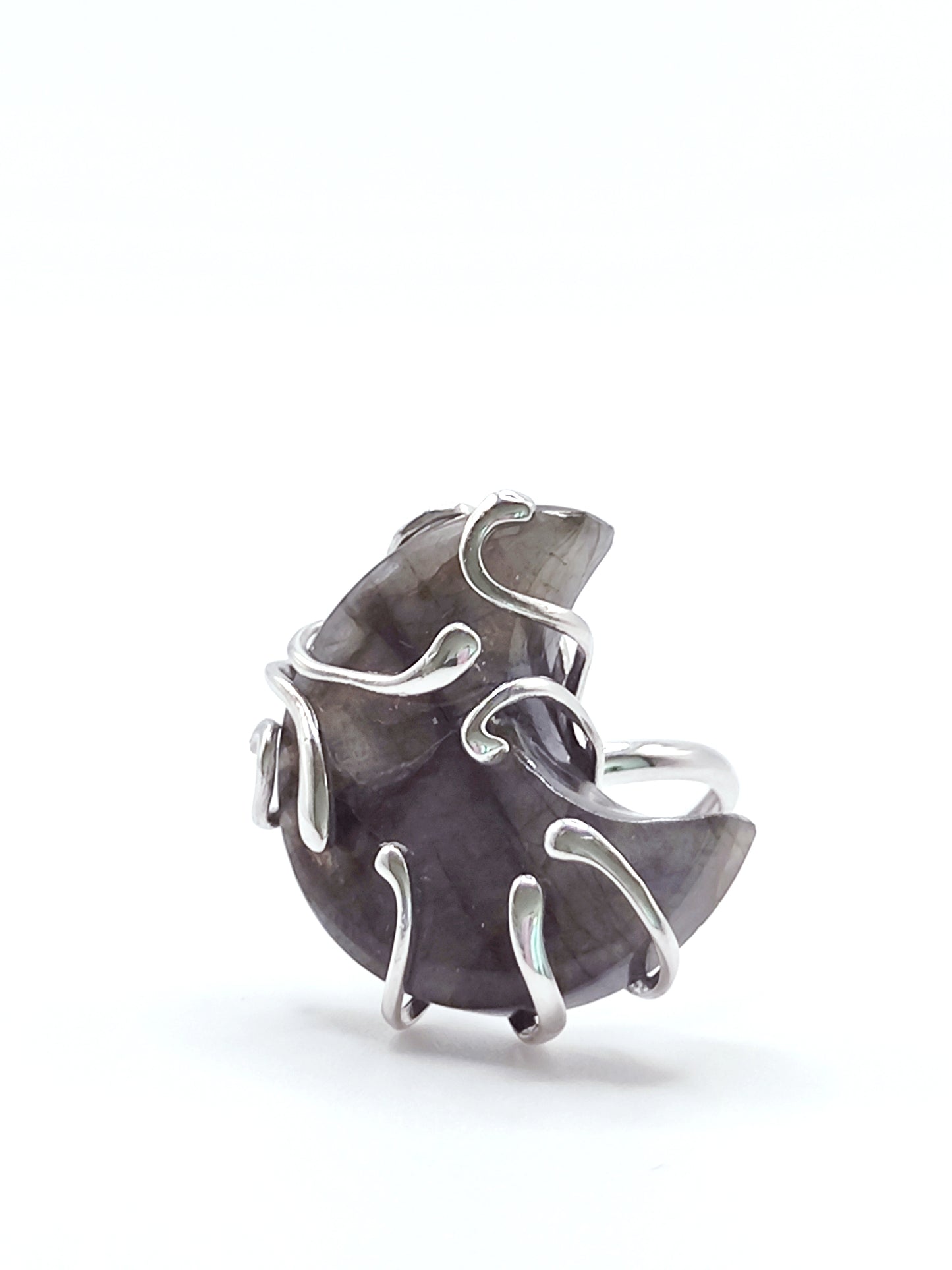 Labradorite Crescent Moon Ring