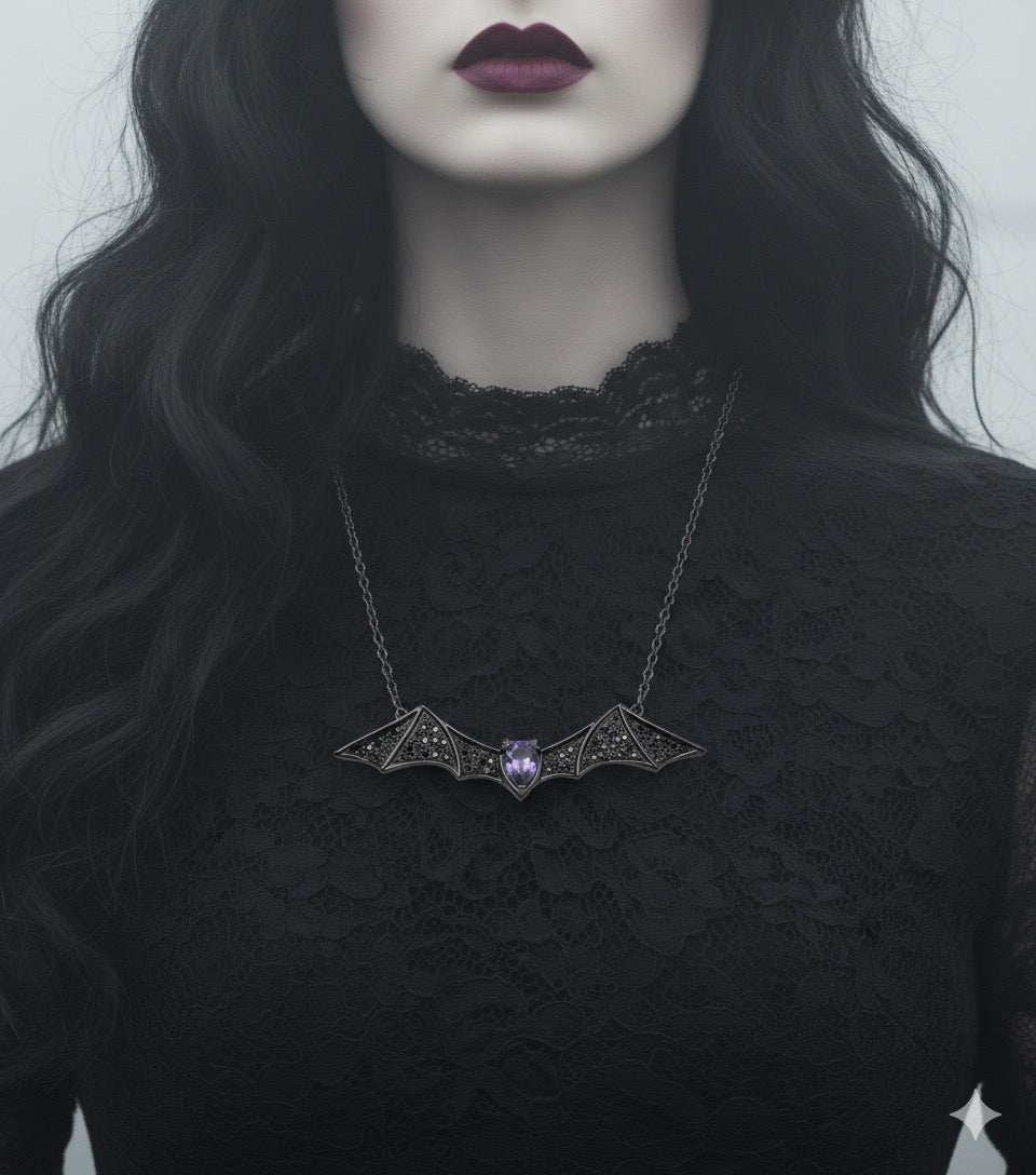 Morticia Dark Glam Bat Necklace