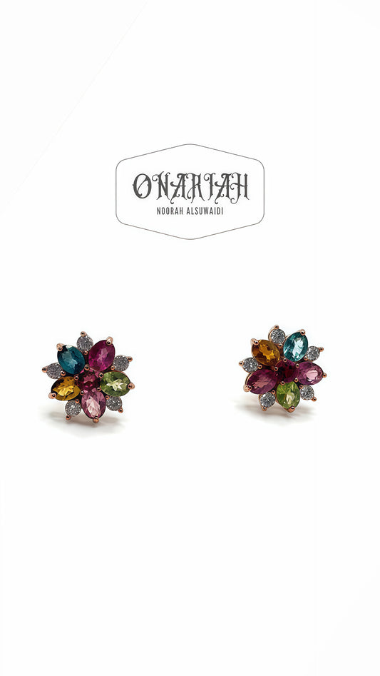 Gaia Rainbow Tourmaline Flower Earrings